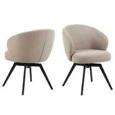 Denver Beige Fabric Dining Chairs With Black Legs In Pair - UK