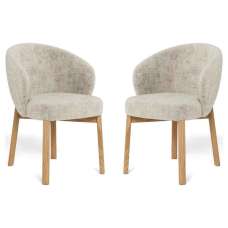 Denver Fabric Dining Chairs With Matt Oak Legs In Pair - Beige - UK