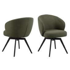 Denver Green Fabric Dining Chairs With Black Legs In Pair - UK