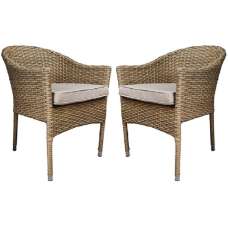 Derya Brown Rattan Stacking Dining Chairs With Cushion In Pair - UK