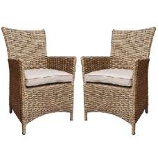 Derya Natural Rattan Garden Dining Chairs With Cushion In Pair - UK