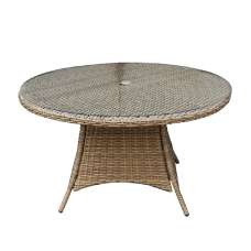 Derya Small Glass Top Garden Round Dining Table In Natural - UK