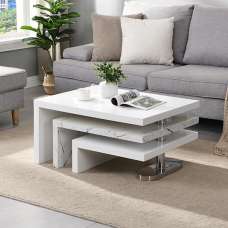 Design Rotating High Gloss Coffee Table With 3 Tops In Vida Marble Effect - UK