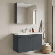 Desna 900mm Wooden Wall Mounted Bathroom Furniture Set with 4 Doors in Matte Anthracite - UK