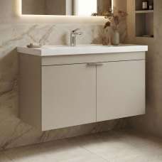 Desna 900mm Wooden Wall Mounted Vanity Unit & Basin with 2 Doors in Sand - UK