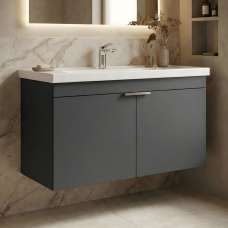 Desna 1000mm Wooden Wall Mounted Vanity Unit & Basin with 2 Doors in Matte Anthracite - UK