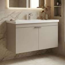 Desna 1000mm Wooden Wall Mounted Vanity Unit & Basin with 2 Doors in Sand - UK