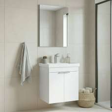Desna Wooden Wall Mounted Vanity Unit & Basin with Mirror in Matte White - UK