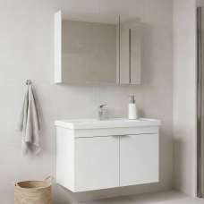 Desna 800mm Wooden Wall Mounted Bathroom Furniture Set with 4 Doors in Matte White - UK