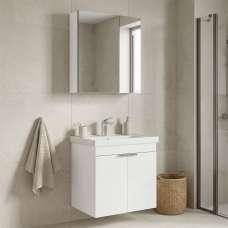 Desna 600mm Wooden Wall Mounted Bathroom Furniture Set with 4 Doors in Matte White - UK