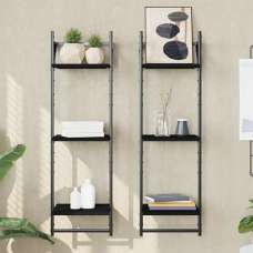 Destin Set Of 2 Wooden Wall Shelf 3-Tier In Black - UK