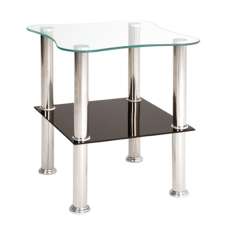 Destin Square Glass Side Table In Black With Chrome Base - UK