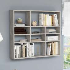 Deus Wooden Wall Shelf With 10 Compartments In Concrete Effect - UK