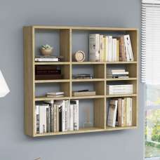 Deus Wooden Wall Shelf With 10 Compartments In Sonoma Oak - UK