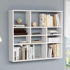 Deus Wooden Wall Shelf With 10 Compartments In White - UK