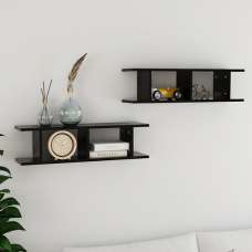 Devlin Set Of 2 Wooden Wall Shelf In Black - UK