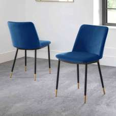 Devlune Blue Velvet Dining Chairs with Black Legs in Pair - UK
