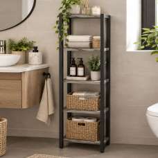 Devrano Wooden Bathroom Storage Unit in Concrete and Black - UK