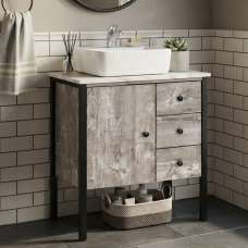 Devrano Wooden Bathroom Vanity Unit in Concrete and Black - UK