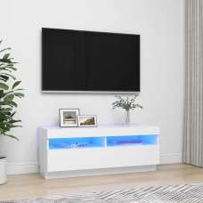 Dezso Wooden TV Stand In White With LED Lights - UK
