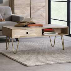 Dhort Rectangular Wooden Coffee Table In Natural - UK