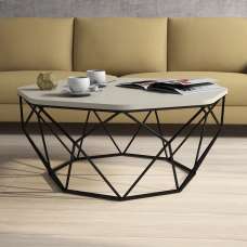 Diamond Cream Wooden Coffee Table with Black Metal Base - UK
