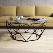 Diamond White Marble Effect Coffee Table with Black Metal Base - UK