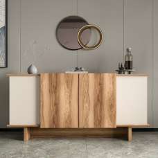 Diana Wooden Sideboard with 4 Doors in Sand and Walnut - UK