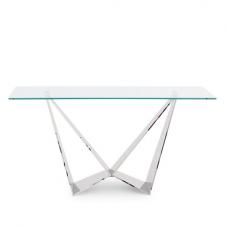 Feering Glass Console Table In Clear With Stainless Steel Base - UK