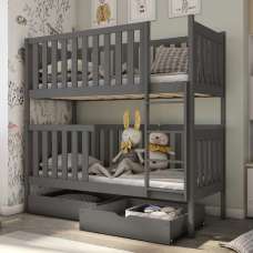Dieppe Wooden Bunk Bed With Foam Mattress In Graphite - UK