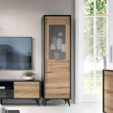 Dieppe Wooden Display Cabinet With 1 Door In Evoke Oak - UK