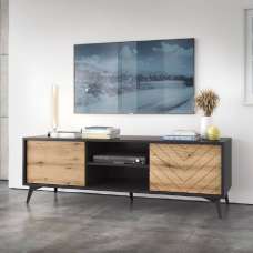 Dieppe Wooden TV Stand With 2 Doors In Evoke Oak - UK