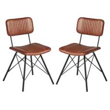 Dinas Bruciato Genuine Leather Dining Chairs In Pair - UK