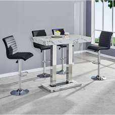 Caprice Diva Marble Effect Gloss Bar Table 4 Ripple Black Stools - UK