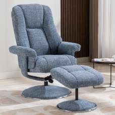 Dollis Fabric Recliner Chair With Stool In Ocean - UK