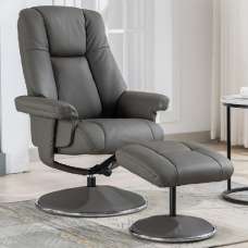 Dollis Leather Recliner Chair With Stool In Cinder - UK