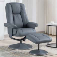 Dollis Leather Recliner Chair With Stool In Petrol Blue - UK