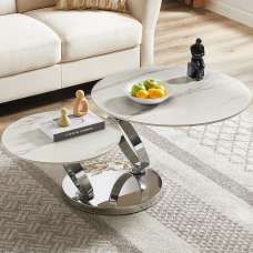 Donatella Magic Ring Swivel White Ceramic Coffee Table With Steel Base - UK