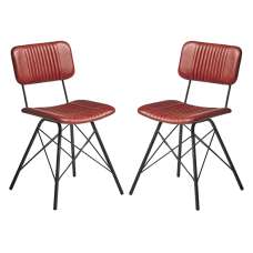 Donna Vintage Red Genuine Leather Dining Chairs In Pair - UK