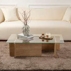 Dorvian Tempered Glass Coffee Table with Honey Oak Wooden Base - UK