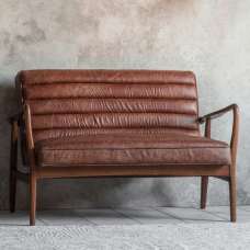 Dotson Leather 2 Seater Sofa With Oak Frame In Vintage Brown - UK