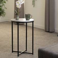 Dover Wooden Side Table With Black Frame In White Marble Effect - UK