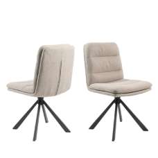 Downey Beige Fabric Dining Chairs With Black Legs In Pair - UK
