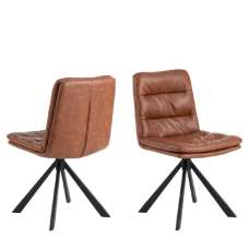 Downey Brandy Leather Dining Chairs With Black Legs In Pair - UK