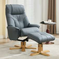 Dox Faux Leather Recliner Chair With Stool In Petrol Blue - UK