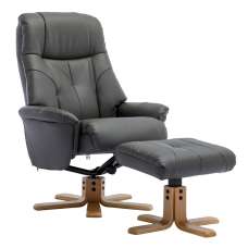 Dox Leather Recliner Chair With Stool In Cinder - UK