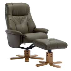Dox Leather Recliner Chair With Stool In Olive Green - UK