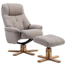 Dox Leather Recliner Chair With Stool In Pebble - UK