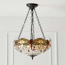 Dragonfly Beige 3 Lights Medium Inverted Pendant Light In Bronze - UK