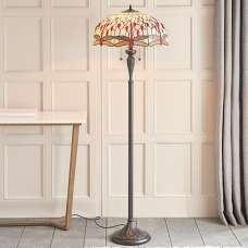 Dragonfly Beige Tiffany Glass Floor Lamp In Dark Bronze - UK